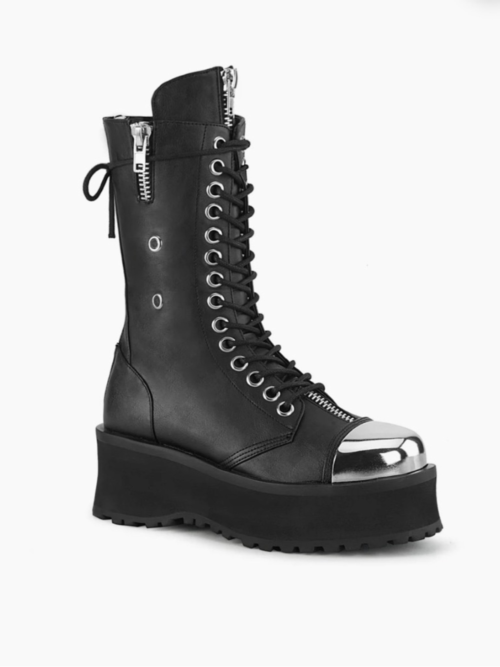 Demonia Cult Gravedigger-14 Platform Combat Boots, Black Vegan Leather, Size 13